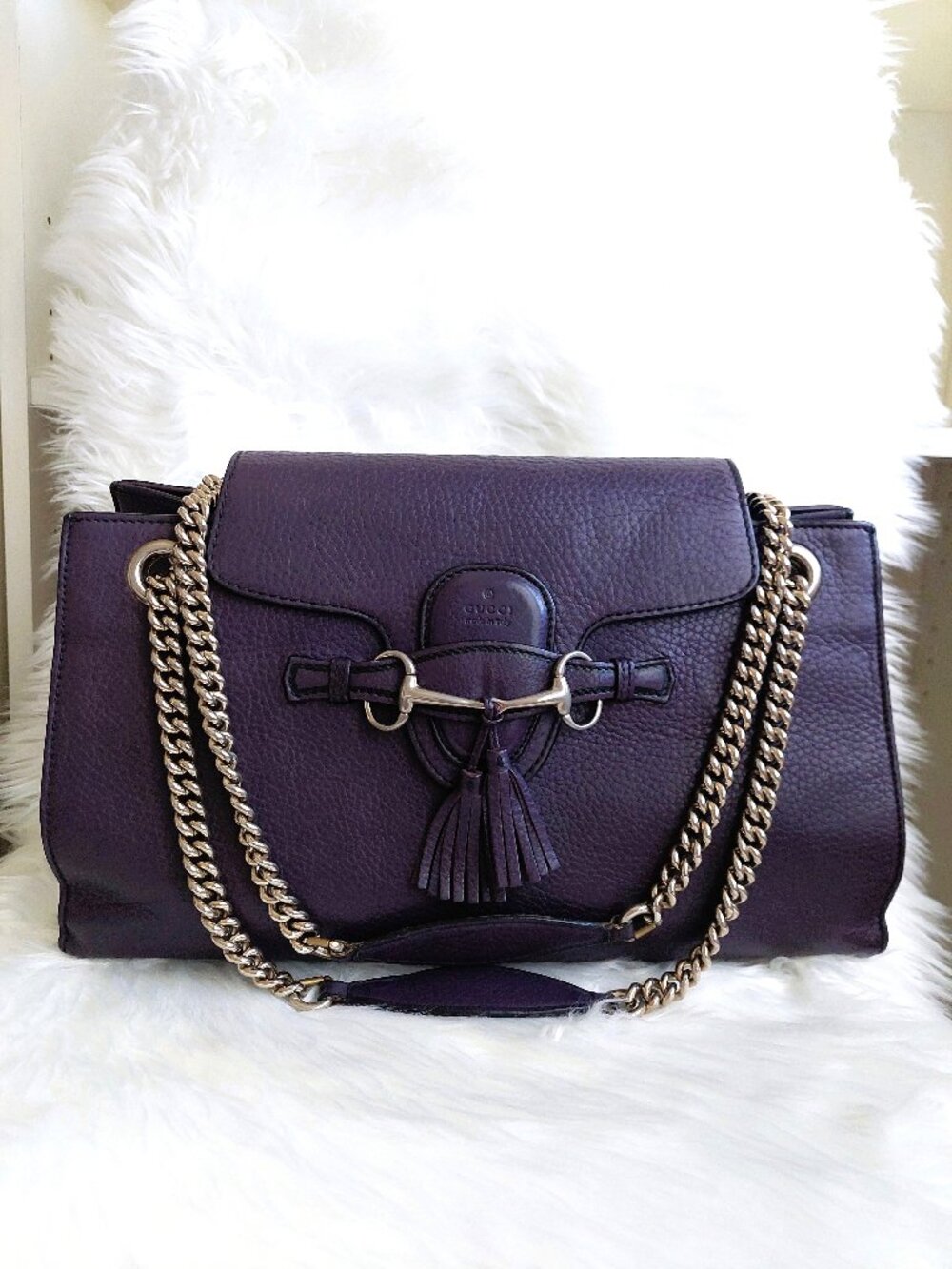 Gucci Emily Horsebit Purple Leather Shoulder Bag